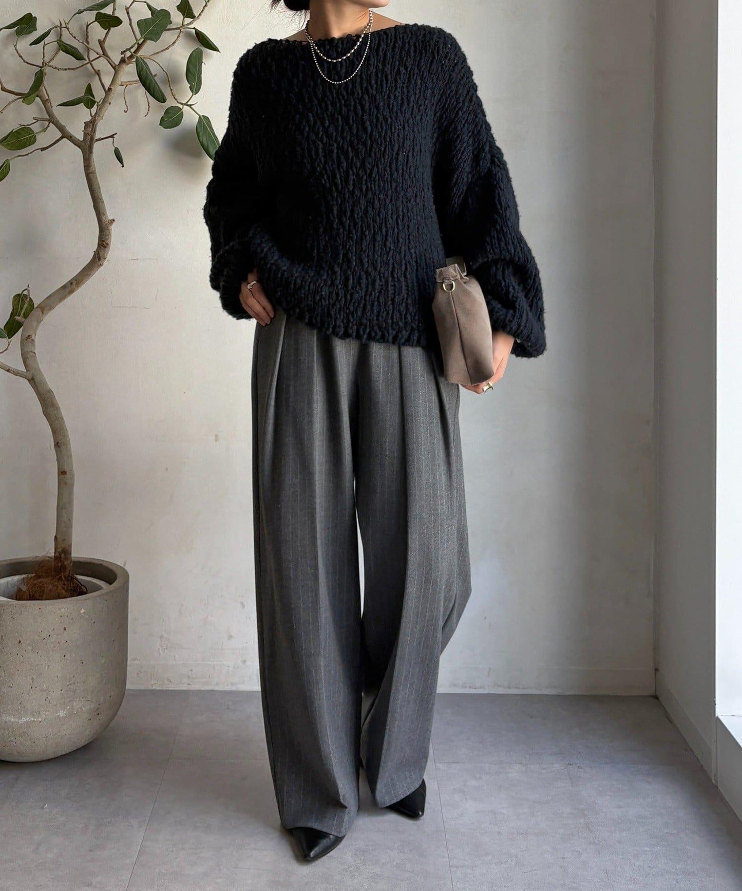 柔軟起毛彈力長褲