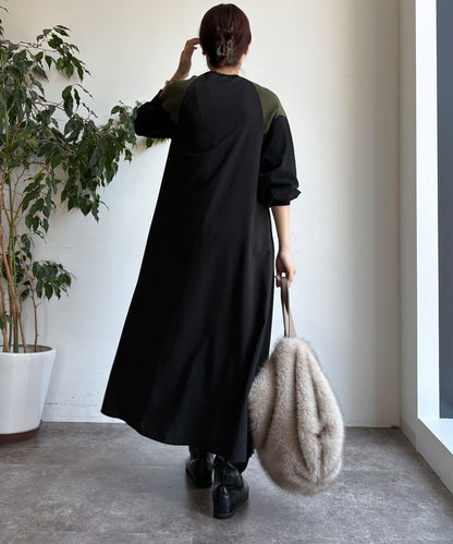 軍旅風拼接連衣裙