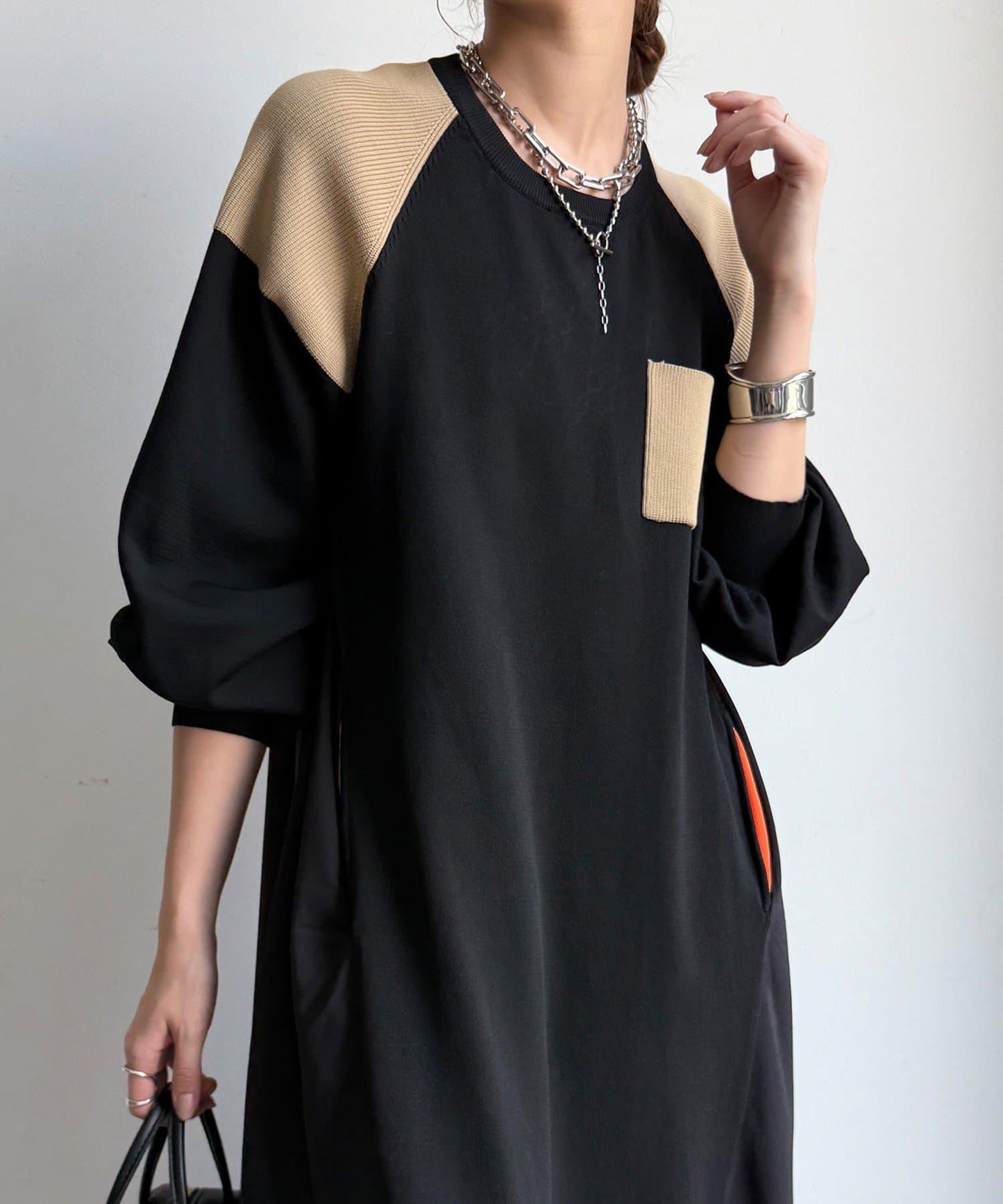 軍旅風拼接連衣裙