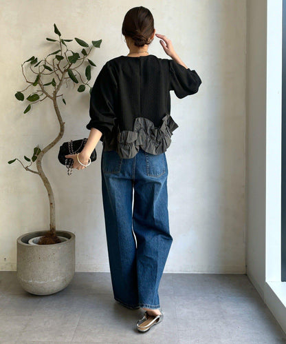 提花面料下襬荷葉邊上衣