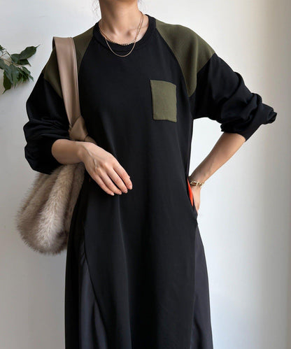 軍旅風拼接連衣裙