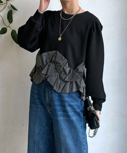 提花面料下襬荷葉邊上衣