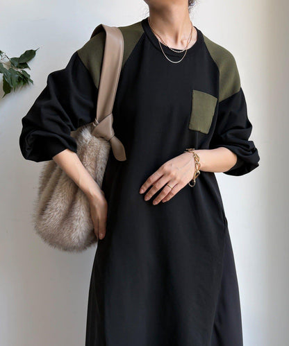 軍旅風拼接連衣裙