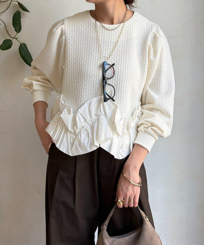 提花面料下襬荷葉邊上衣