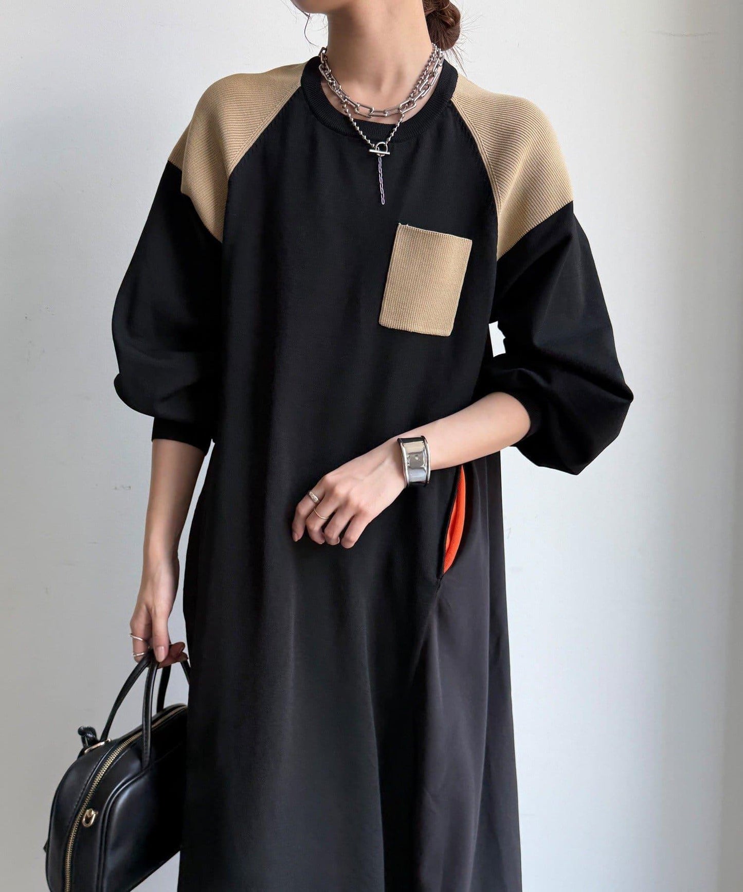 軍旅風拼接連衣裙