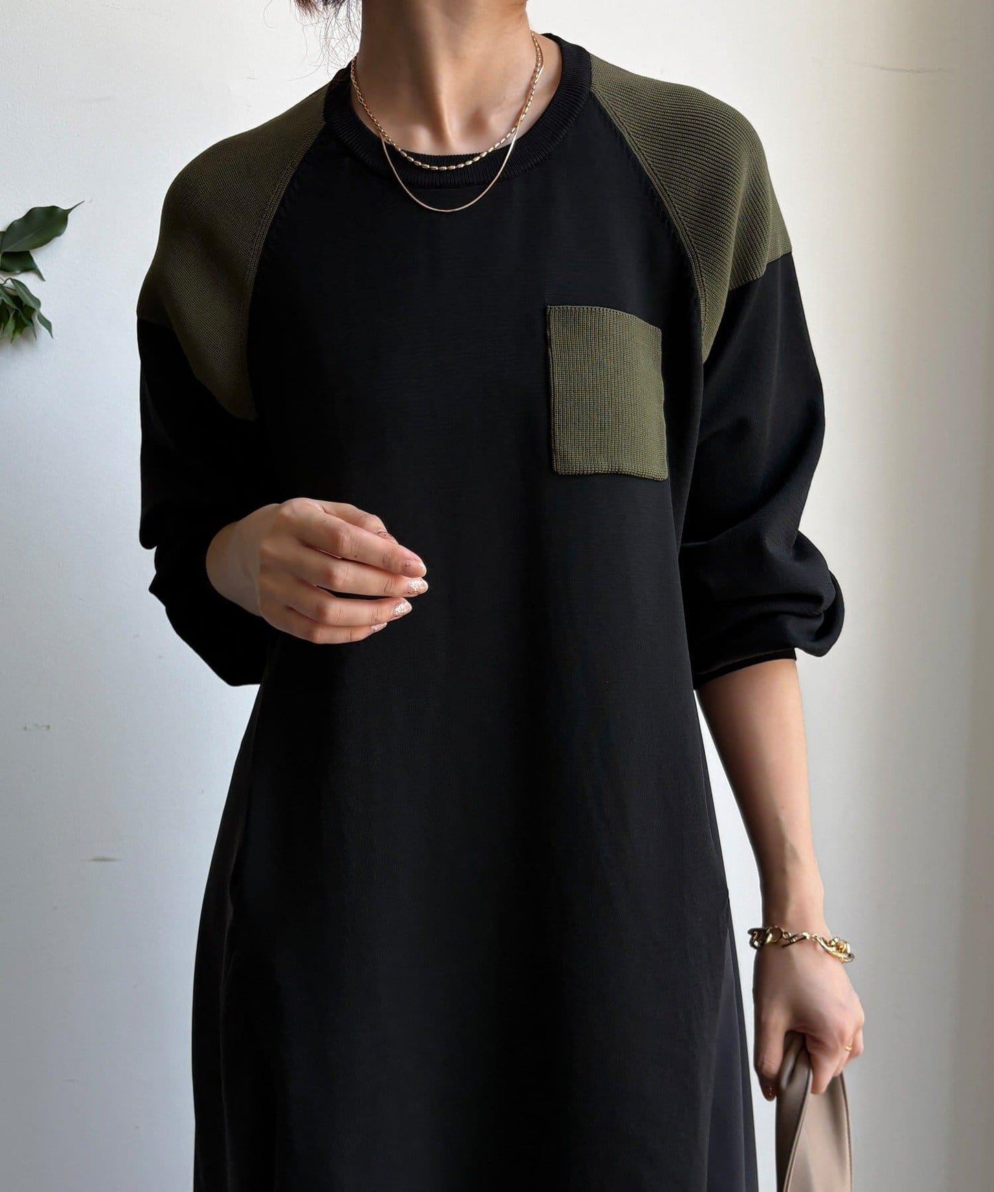 軍旅風拼接連衣裙