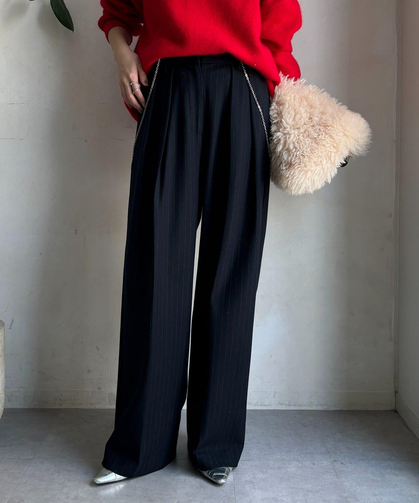 柔軟起毛彈力長褲