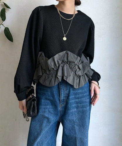 提花面料下襬荷葉邊上衣