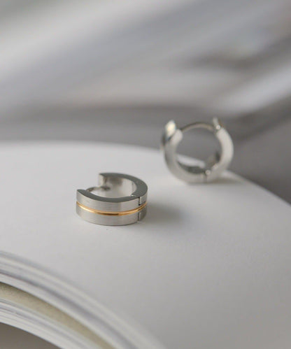 金屬過敏適用/不鏽鋼金色線條圓環耳環