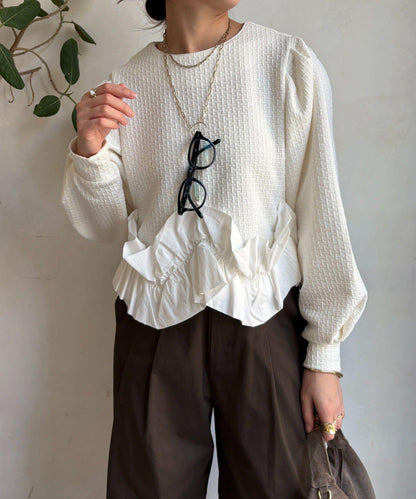 提花面料下襬荷葉邊上衣