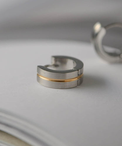 金屬過敏適用/不鏽鋼金色線條圓環耳環