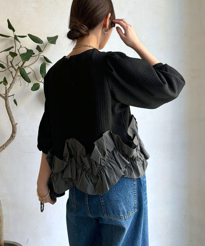 提花面料下襬荷葉邊上衣