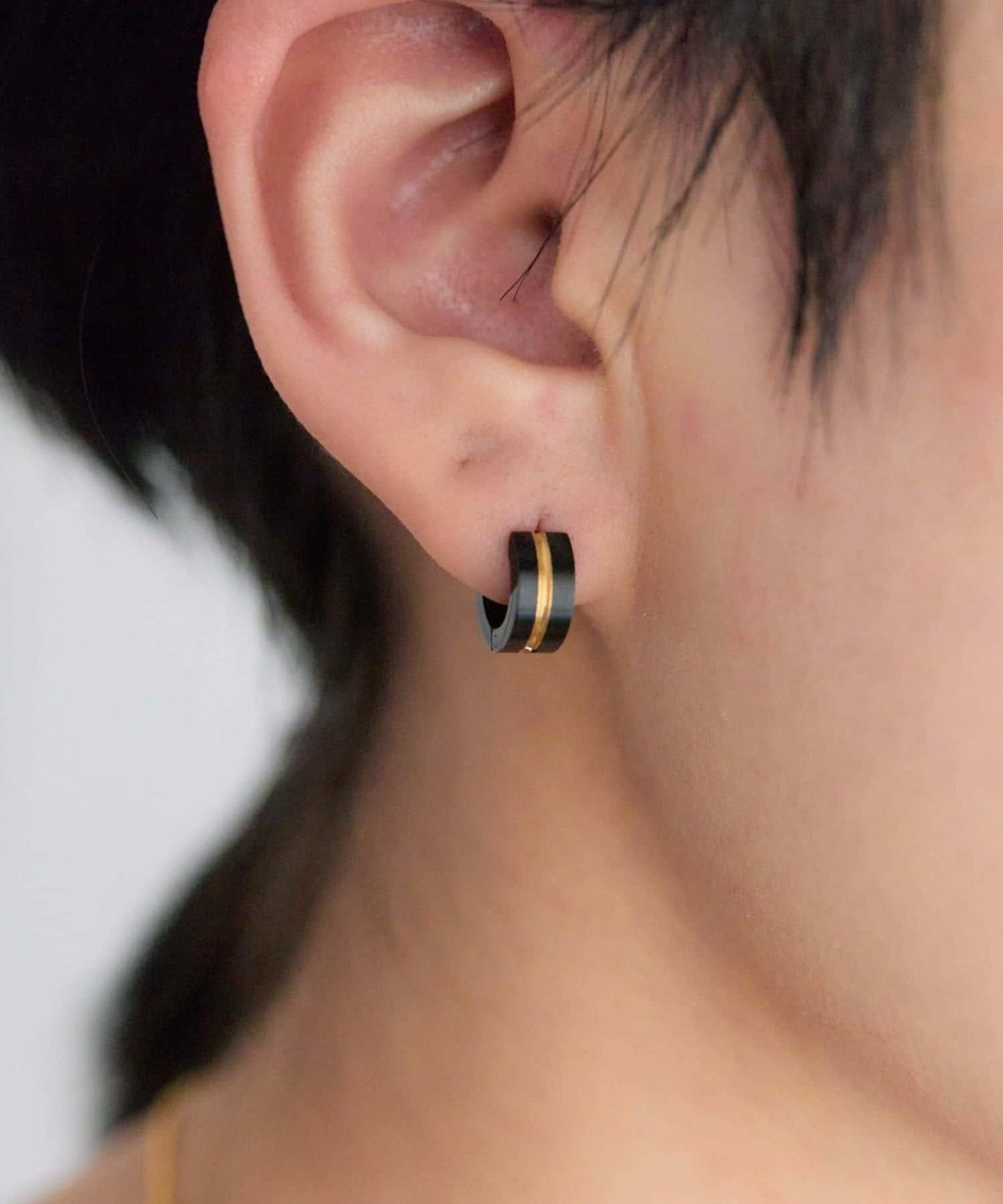 金屬過敏適用/不鏽鋼金色線條圓環耳環