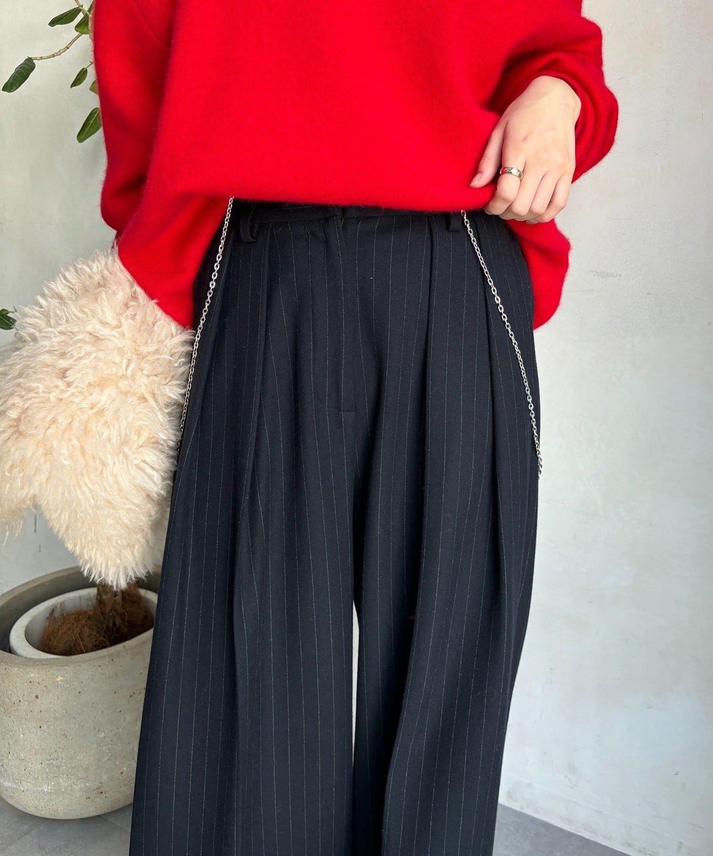 柔軟起毛彈力長褲