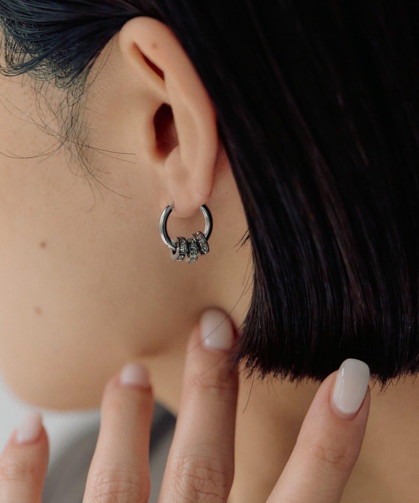 金屬過敏適用/不鏽鋼水晶圓環耳釘