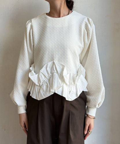 提花面料下襬荷葉邊上衣