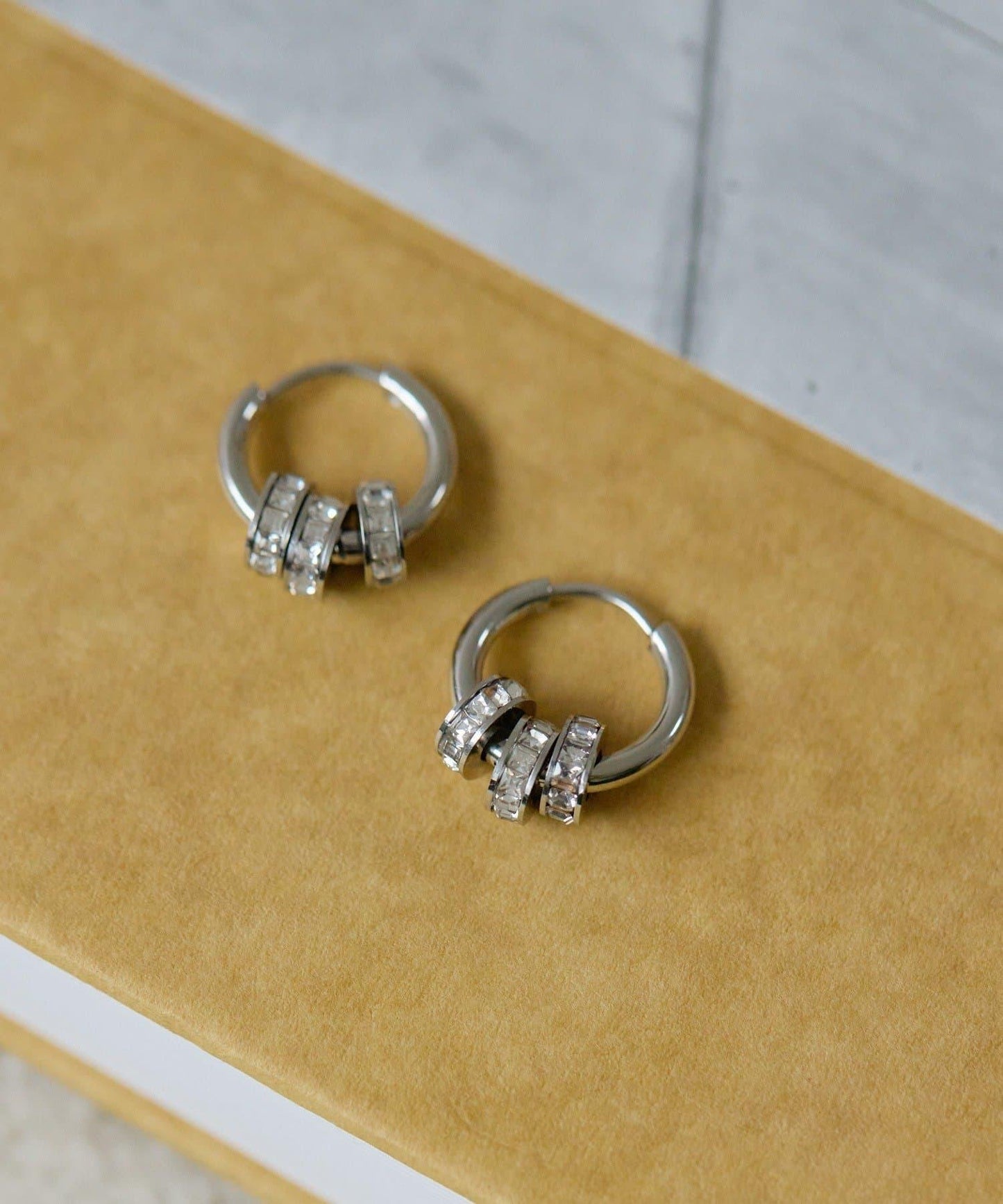 金屬過敏適用/不鏽鋼水晶圓環耳釘