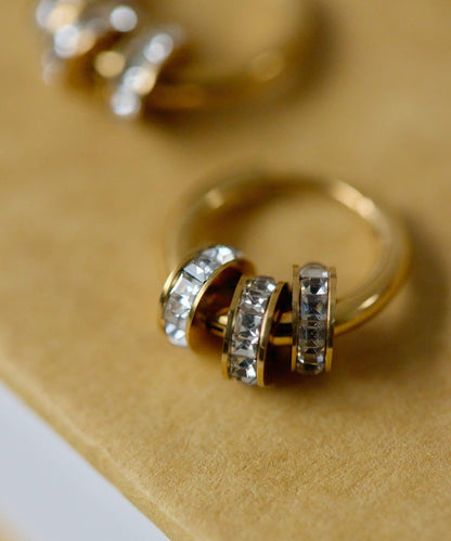 金屬過敏適用/不鏽鋼水晶圓環耳釘