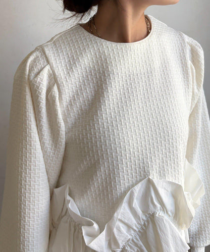 提花面料下襬荷葉邊上衣