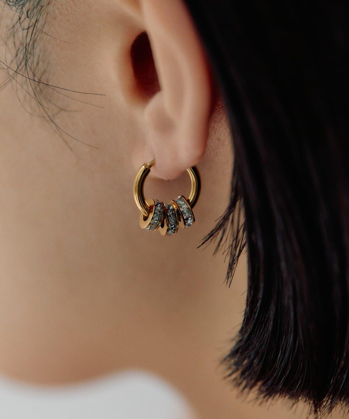 金屬過敏適用/不鏽鋼水晶圓環耳釘