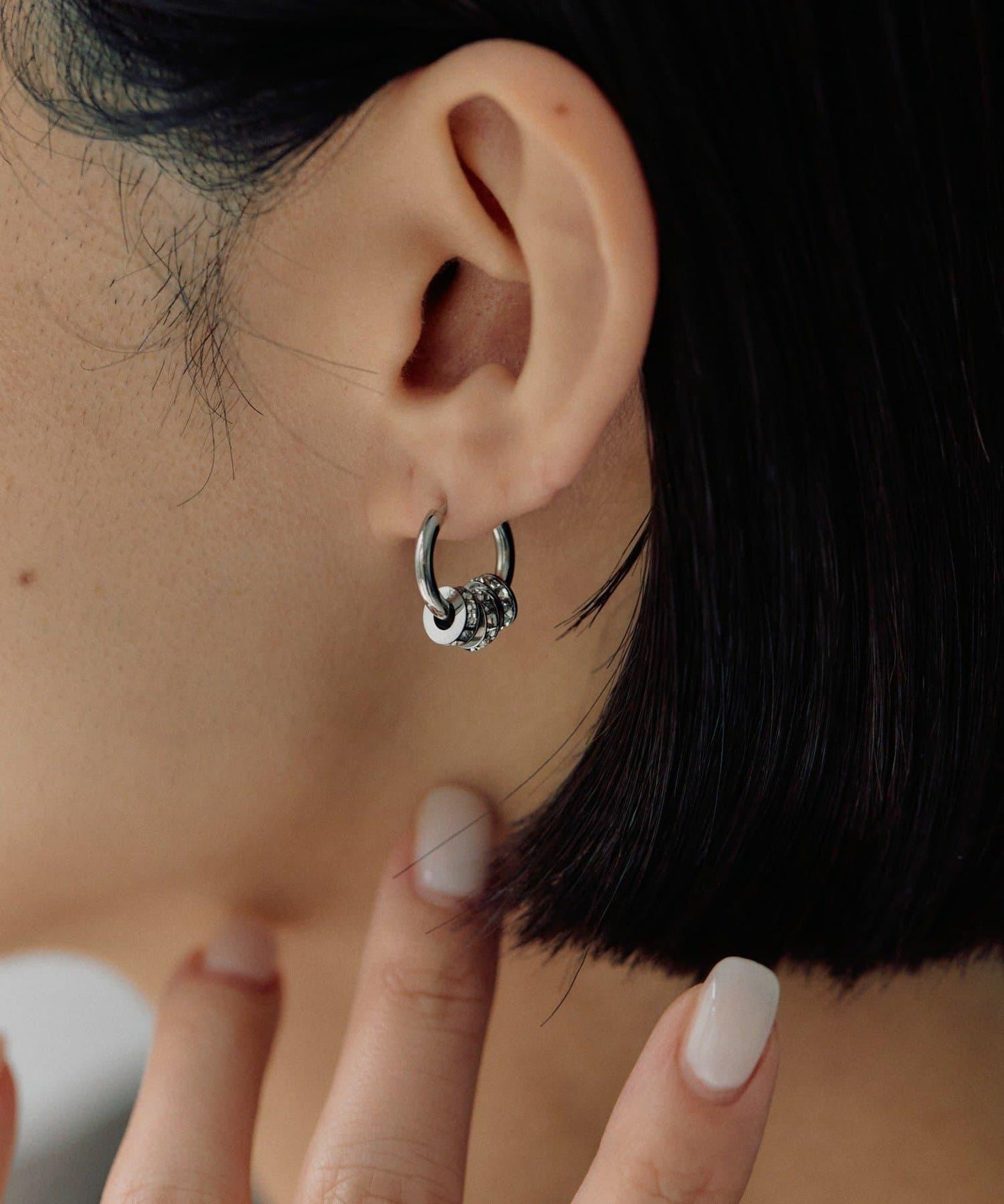 金屬過敏適用/不鏽鋼水晶圓環耳釘