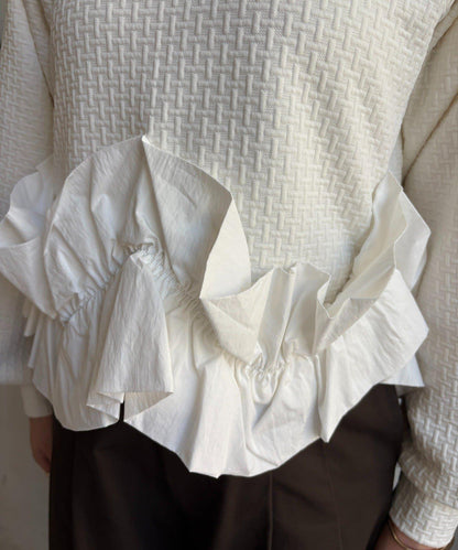 提花面料下襬荷葉邊上衣