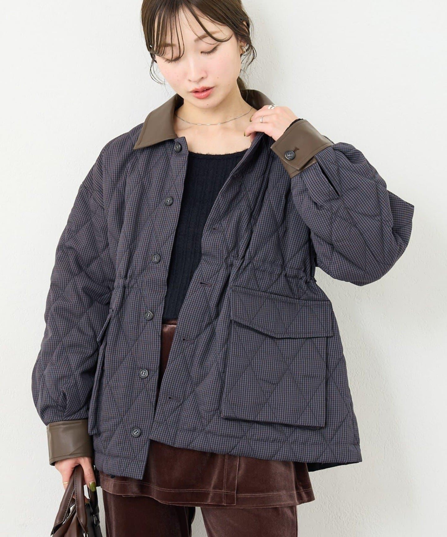 B 格紋絎縫夾克