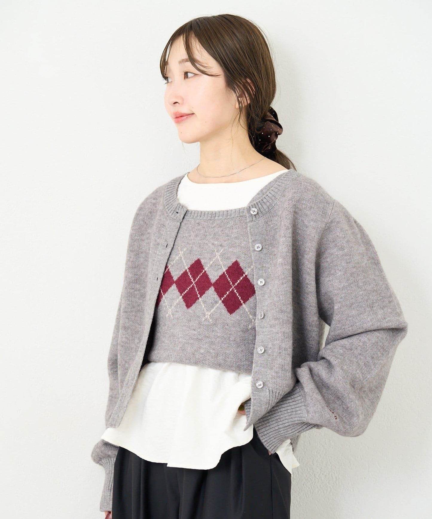 B 菱格吊帶套裝開衫