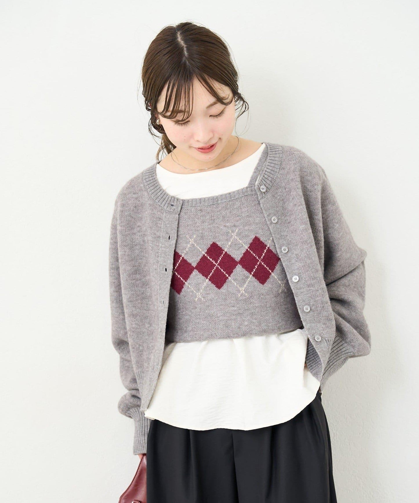 B 菱格吊帶套裝開衫