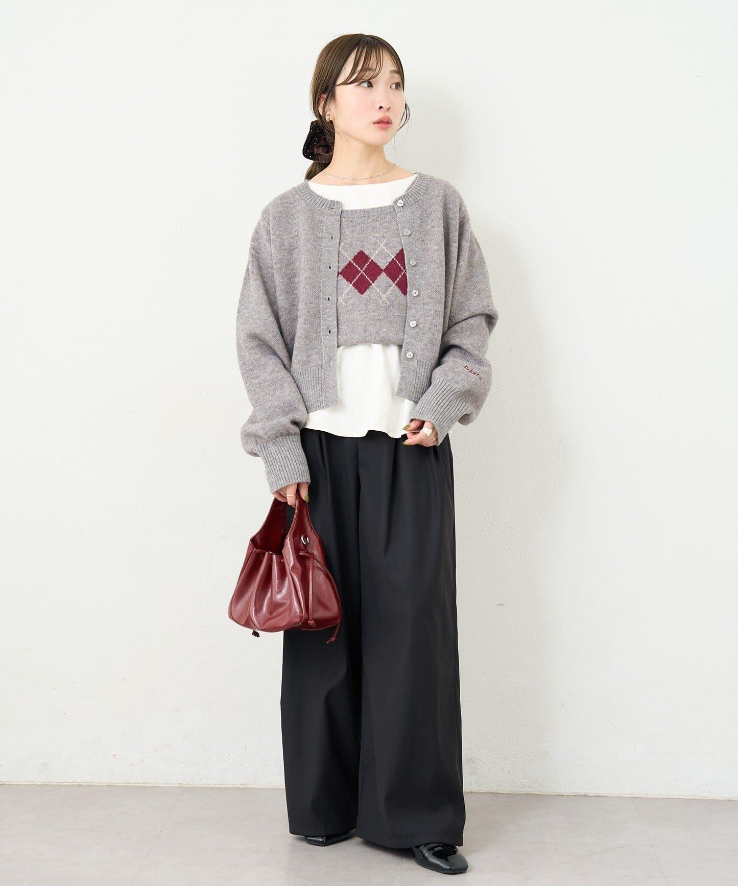 B 菱格吊帶套裝開衫