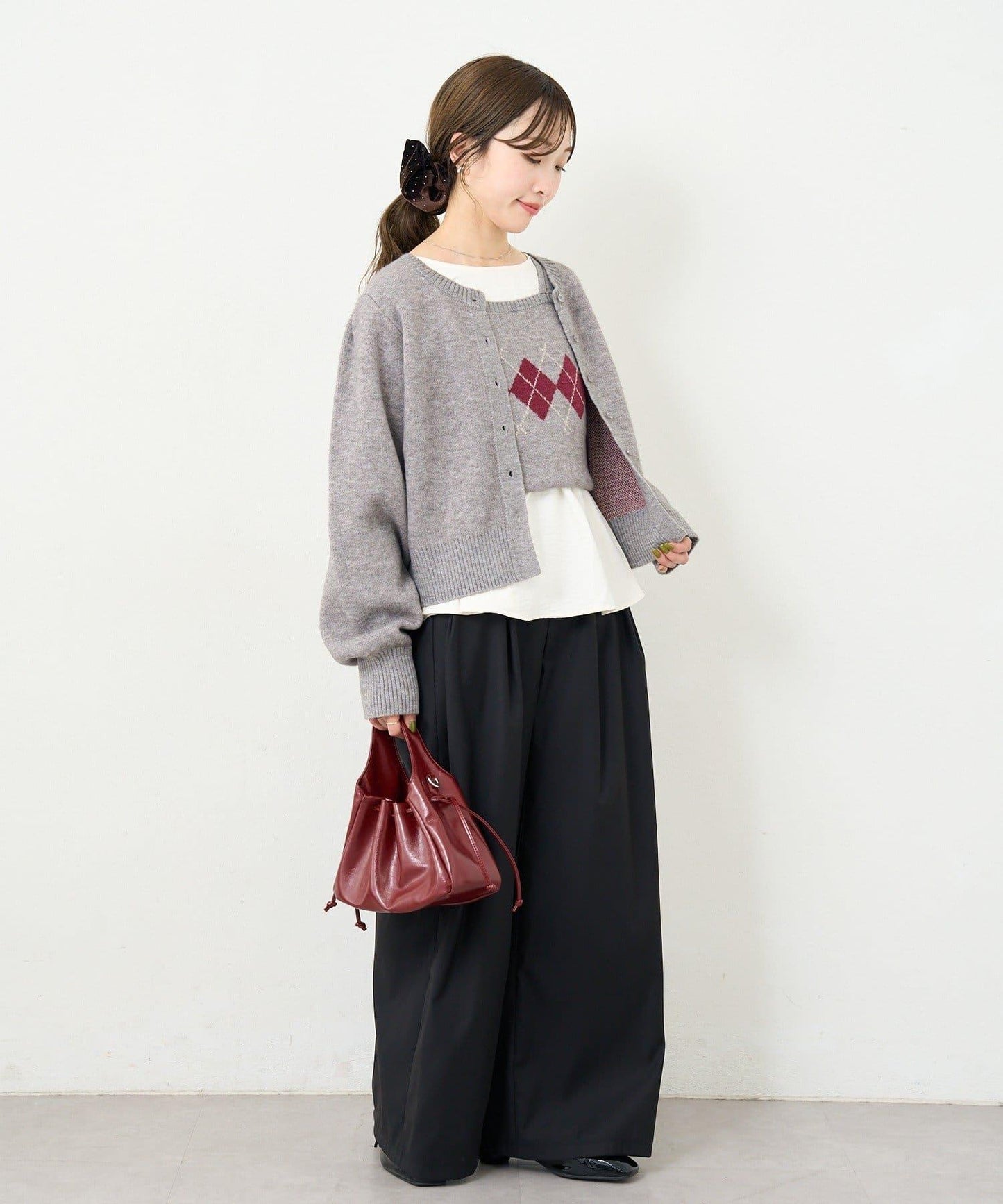 B 菱格吊帶套裝開衫