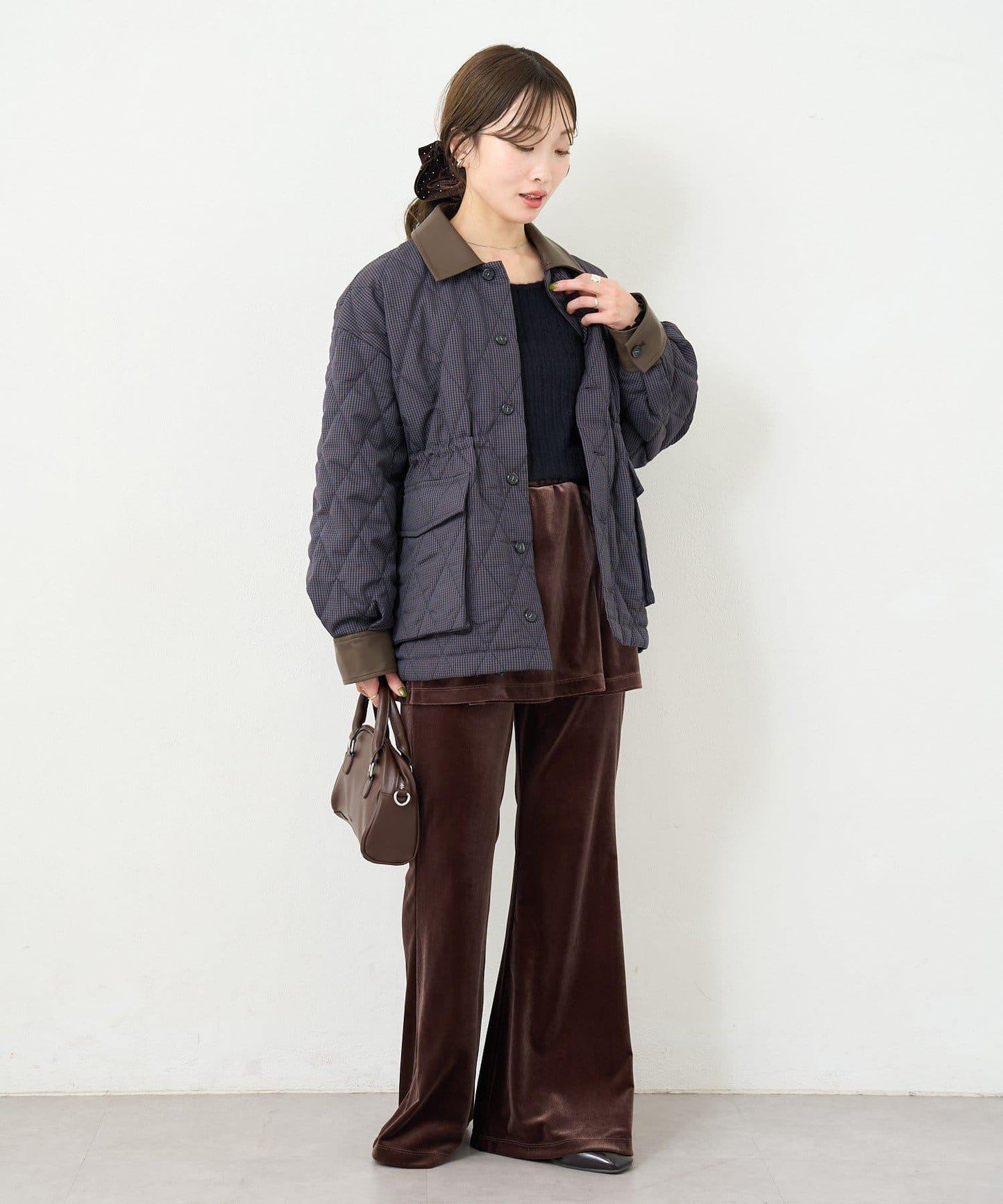 B 格紋絎縫夾克