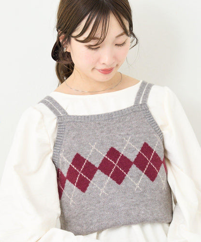 B 菱格吊帶套裝開衫