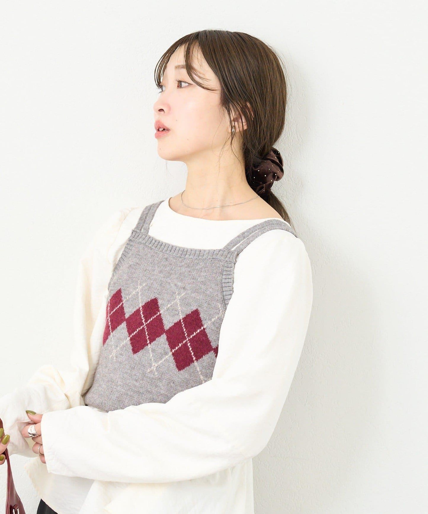 B 菱格吊帶套裝開衫