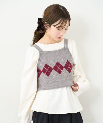 B 菱格吊帶套裝開衫