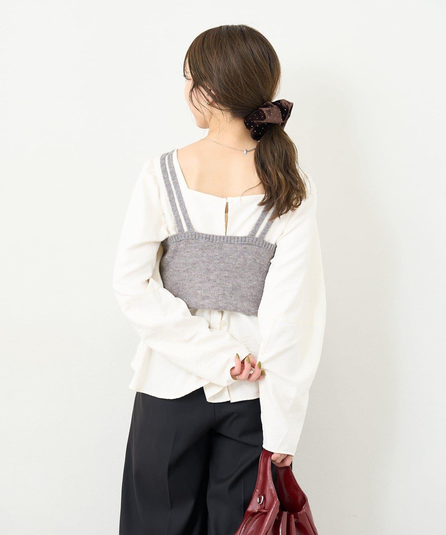 B 菱格吊帶套裝開衫