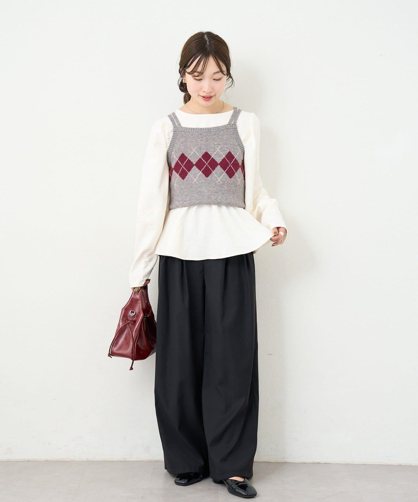 B 菱格吊帶套裝開衫