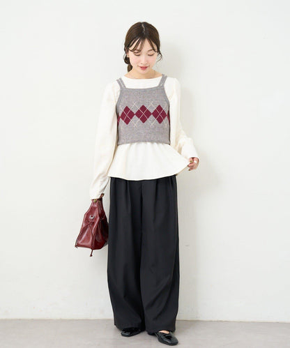 B 菱格吊帶套裝開衫