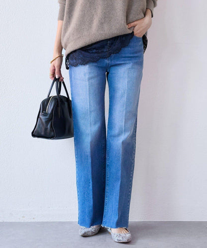 【舒適穿著感】中線壓褶牛仔褲