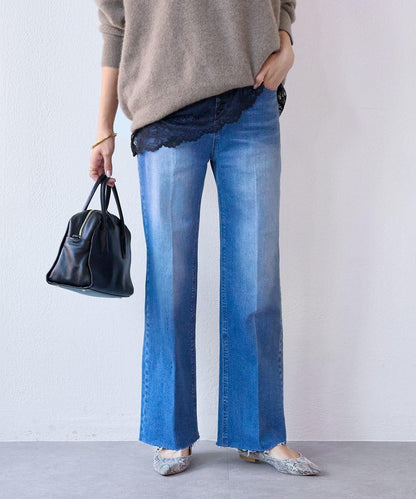 【舒適穿著感】中線壓褶牛仔褲