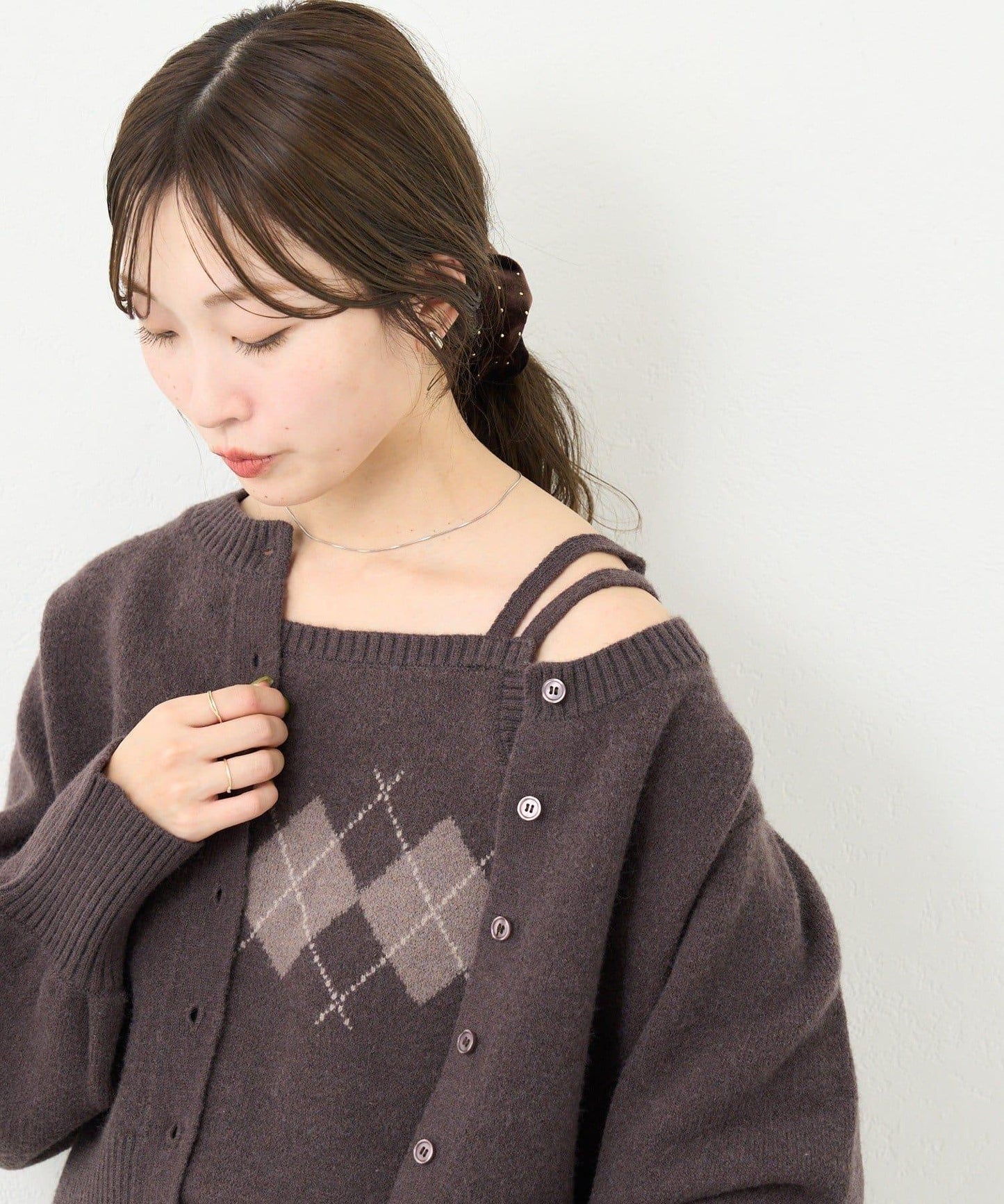 B 菱格吊帶套裝開衫