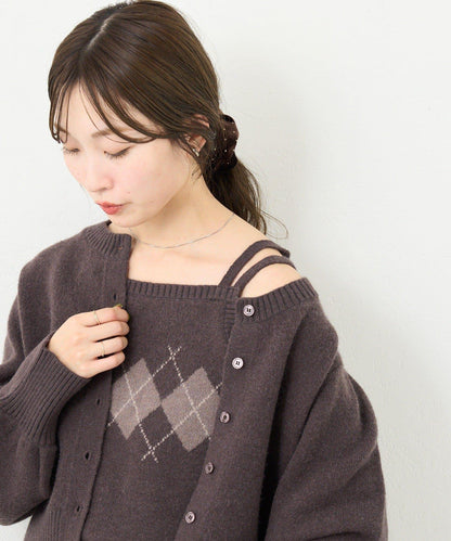 B 菱格吊帶套裝開衫