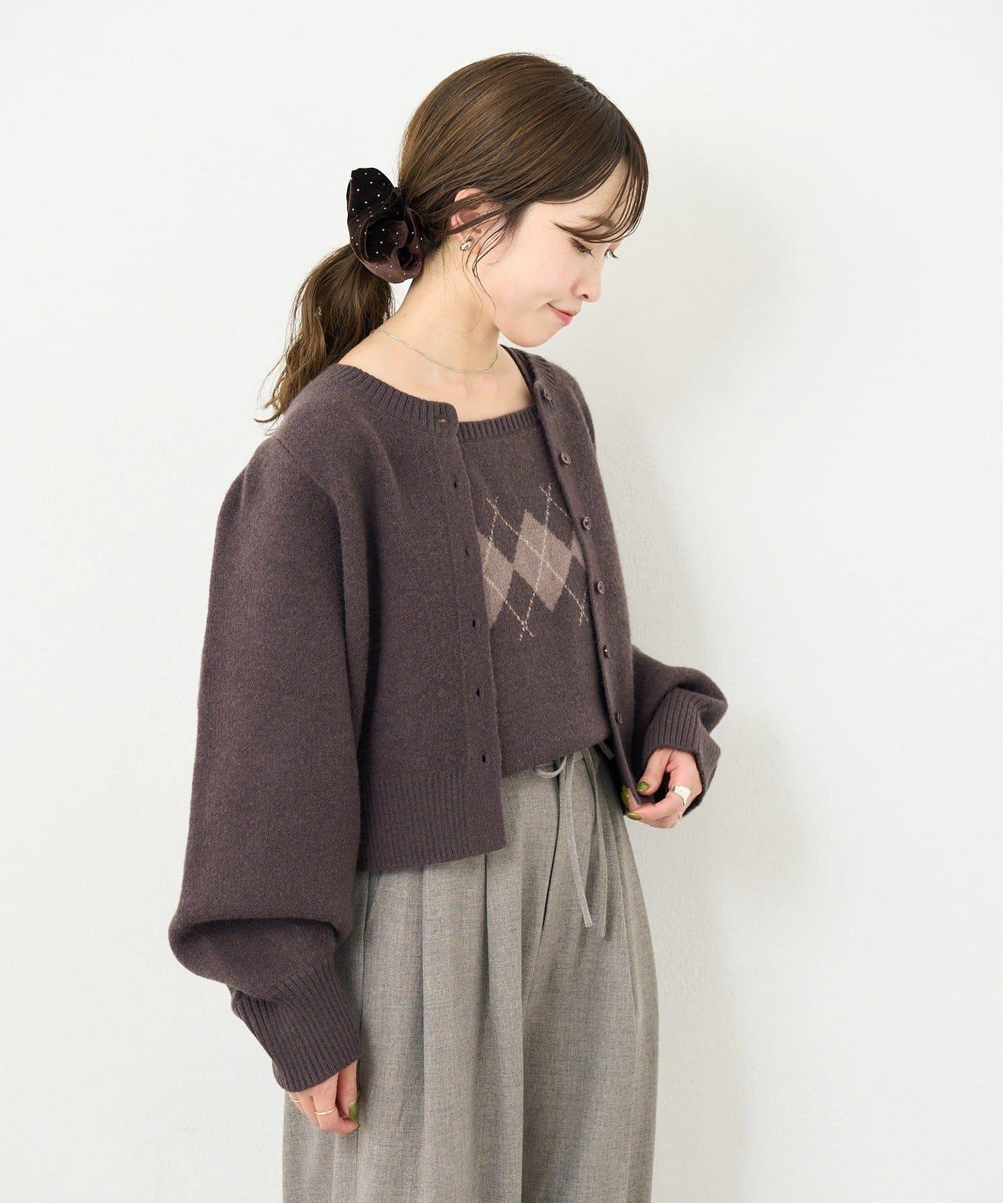 B 菱格吊帶套裝開衫