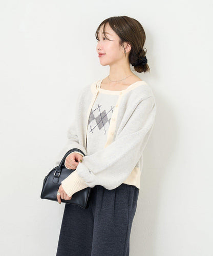 B 菱格吊帶套裝開衫