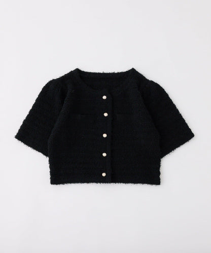 【one after another】金色紐扣短袖仿粗花呢開衫