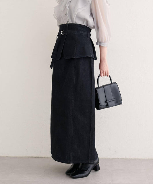 【natural couture】束腰帶牛仔半身裙