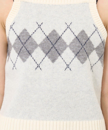 B 菱格吊帶套裝開衫