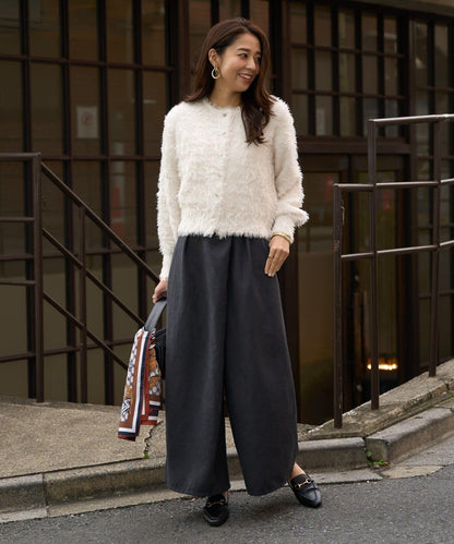 大人女性風格軟質長毛清透紐扣開衫