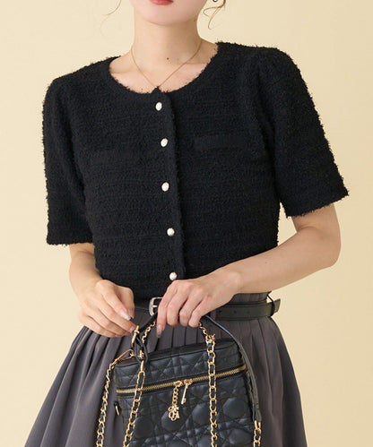 【one after another】金色紐扣短袖仿粗花呢開衫