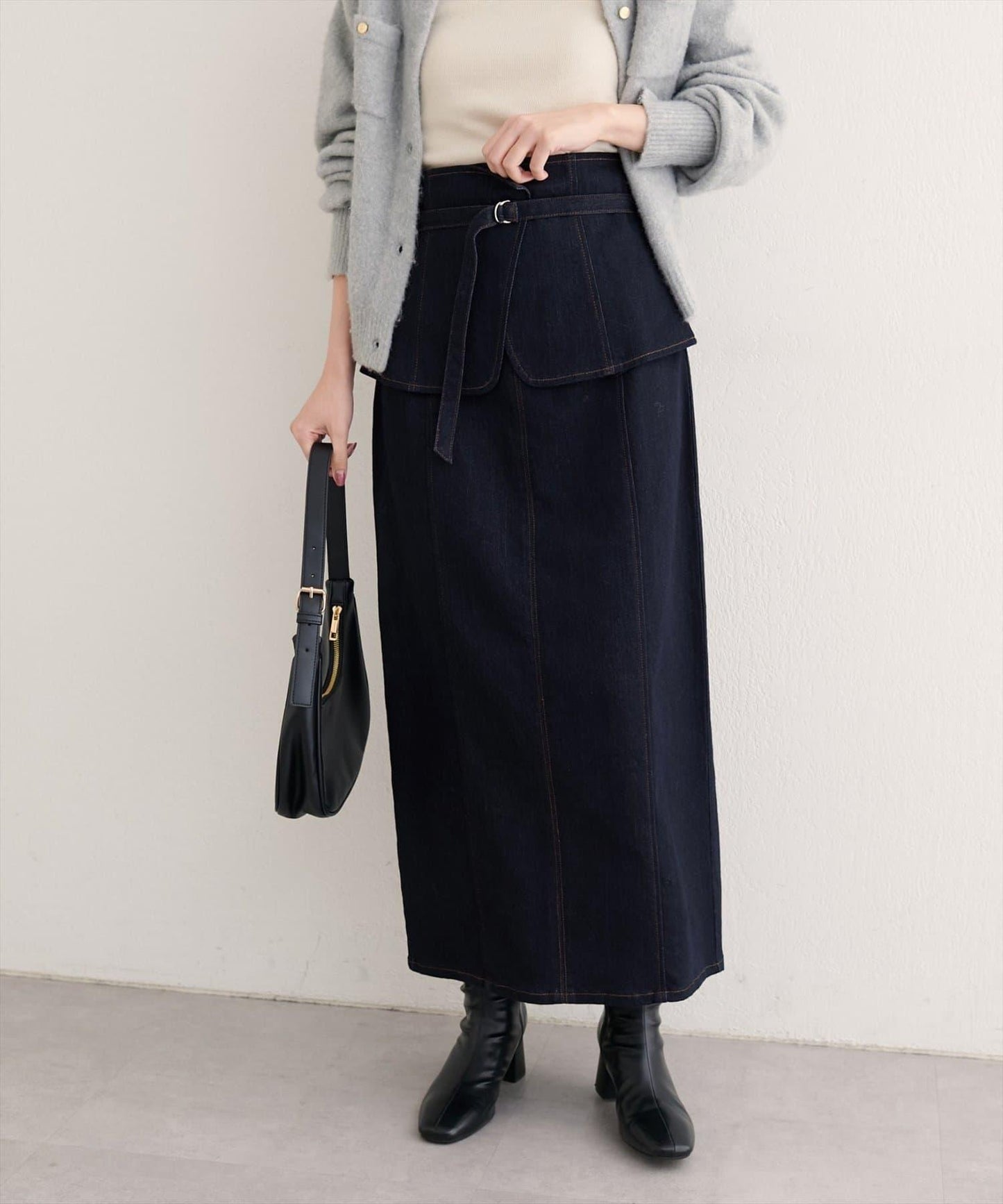 【natural couture】束腰帶牛仔半身裙